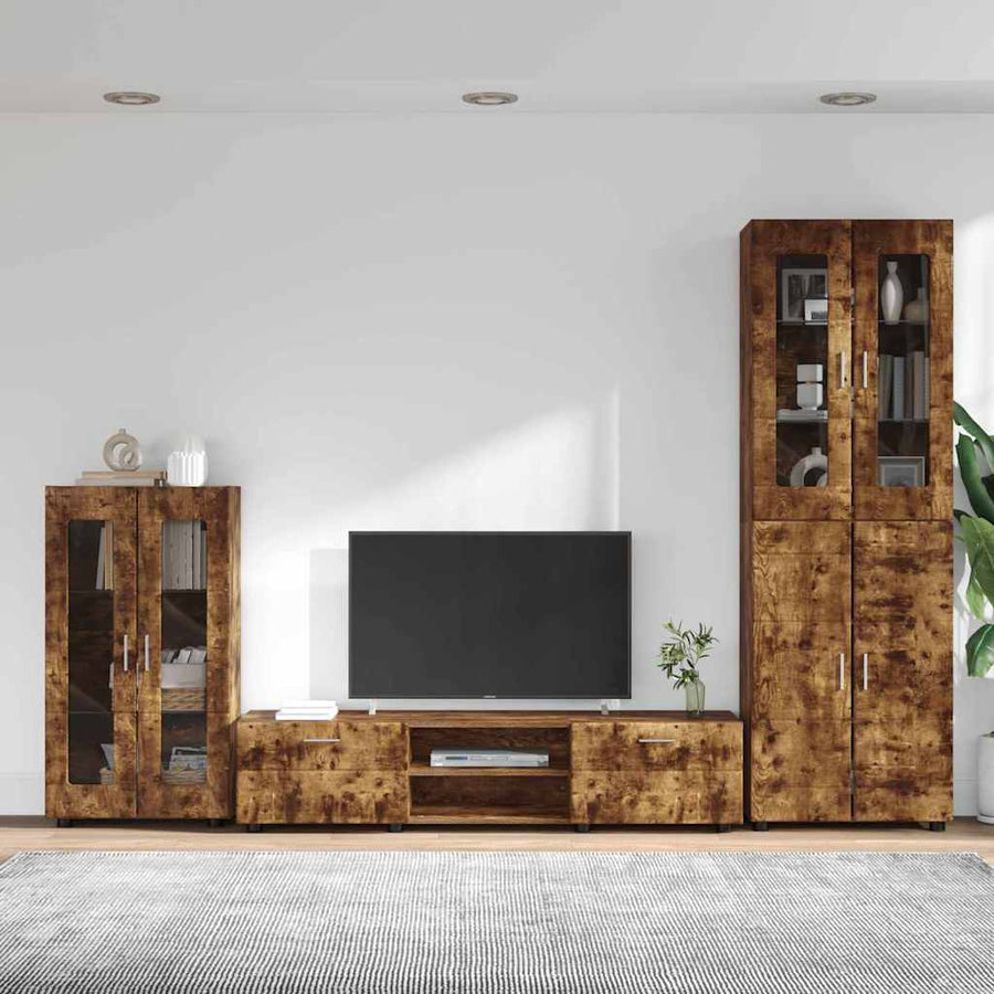 Tv-meubelset met lade met plank Gerookt eiken Bewerkt hout