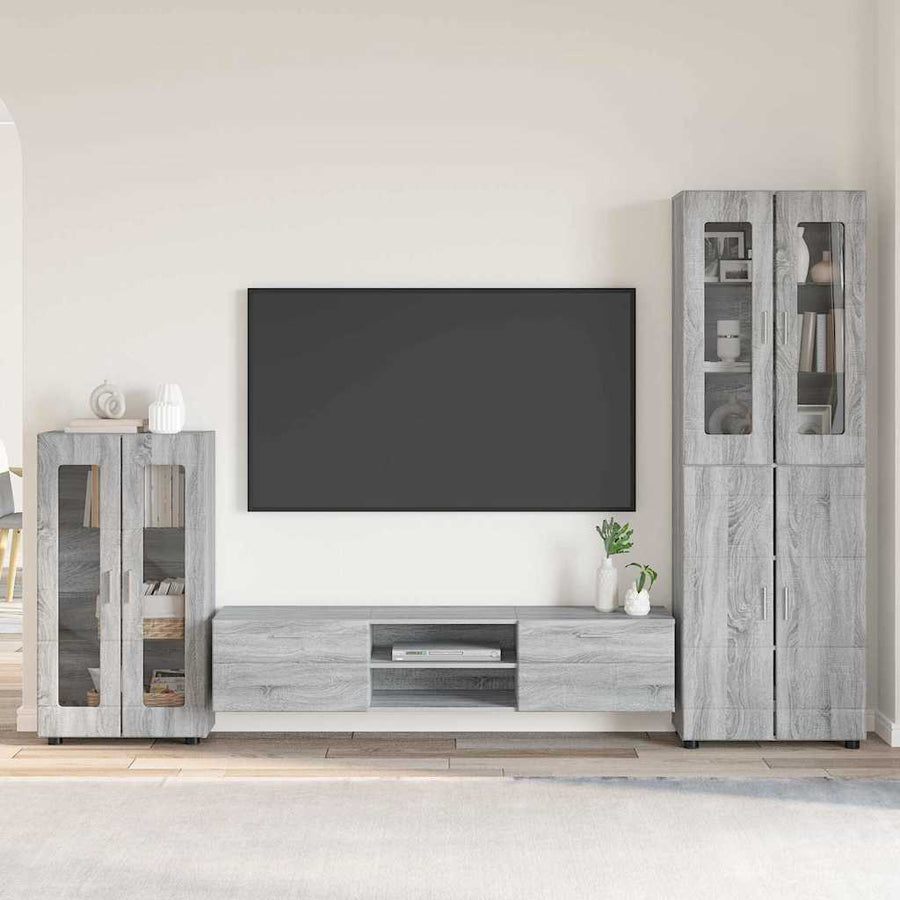 Tv-meubelset met lade met plank Grijs Sonoma Bewerkt hout
