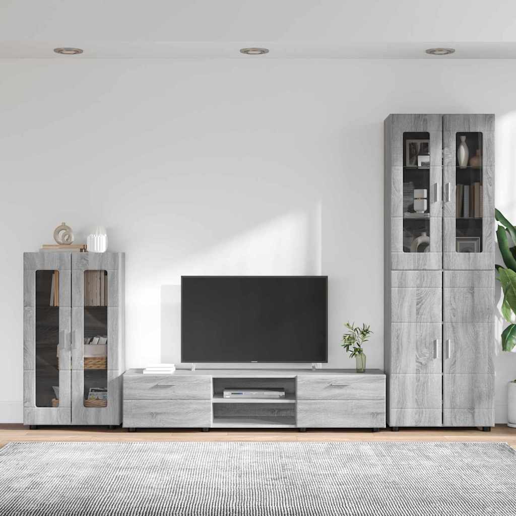 Tv-meubelset met lade met plank Grijs Sonoma Bewerkt hout