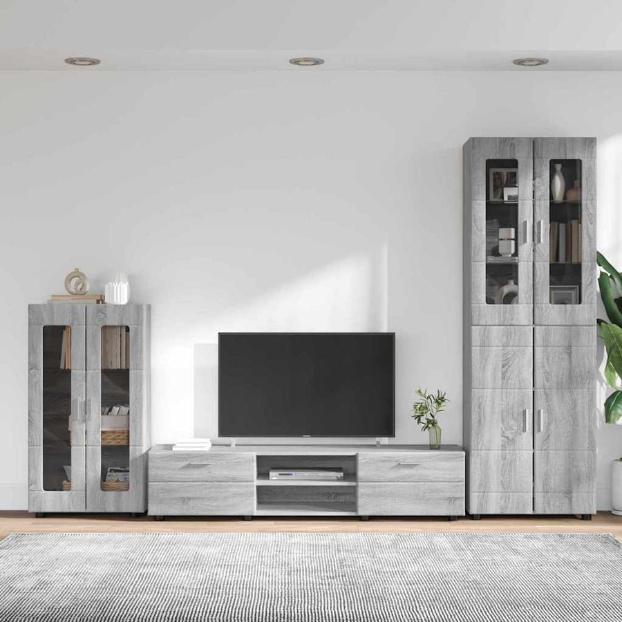 Tv-meubelset met lade met plank Grijs Sonoma Bewerkt hout