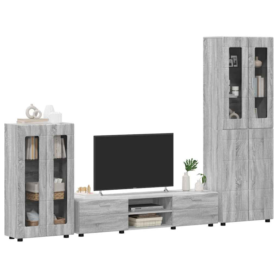 Tv-meubelset met lade met plank Grijs Sonoma Bewerkt hout