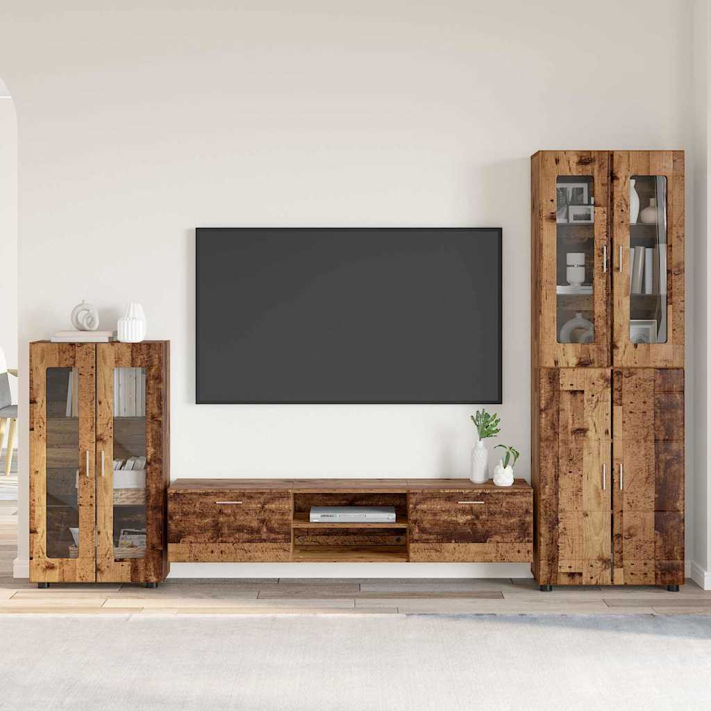 Tv-meubelset met lade met plank met opslag Oudhout Bewerkt hout
