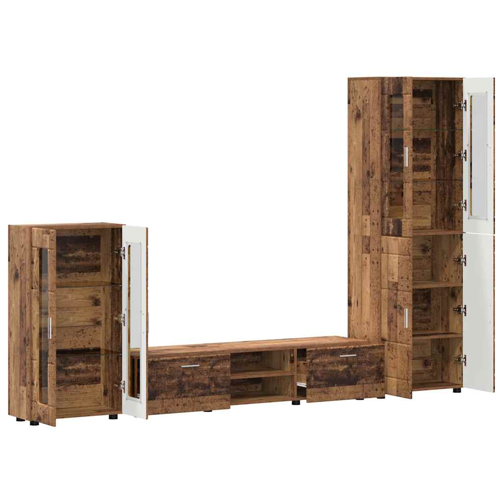Tv-meubelset met lade met plank met opslag Oudhout Bewerkt hout