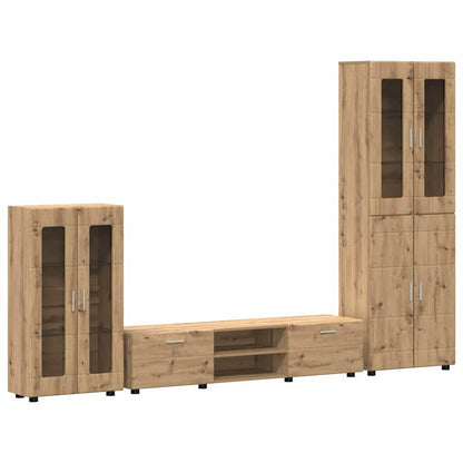 Tv-meubelset met lade met plank Artisan Eiken Bewerkt hout