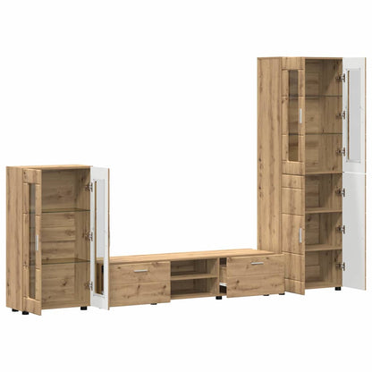 Tv-meubelset met lade met plank Artisan Eiken Bewerkt hout