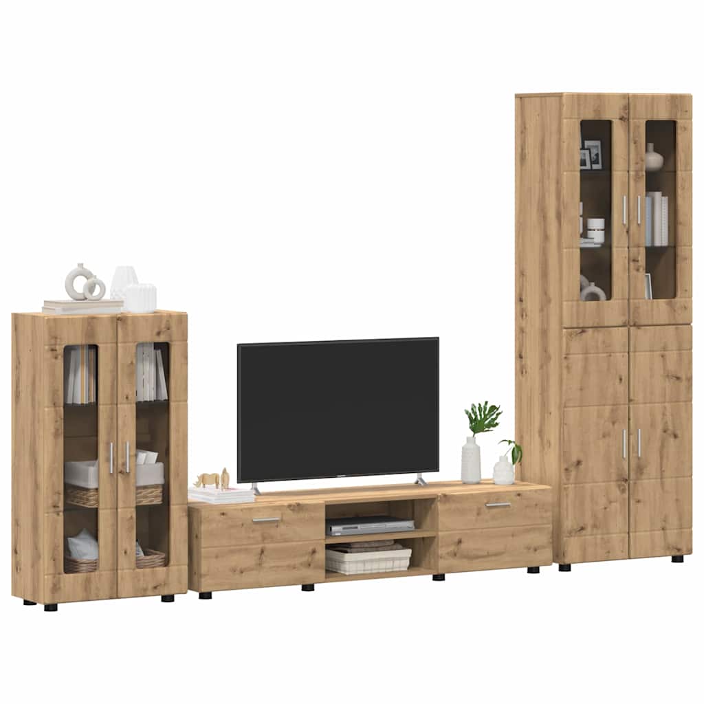 Tv-meubelset met lade met plank Artisan Eiken Bewerkt hout