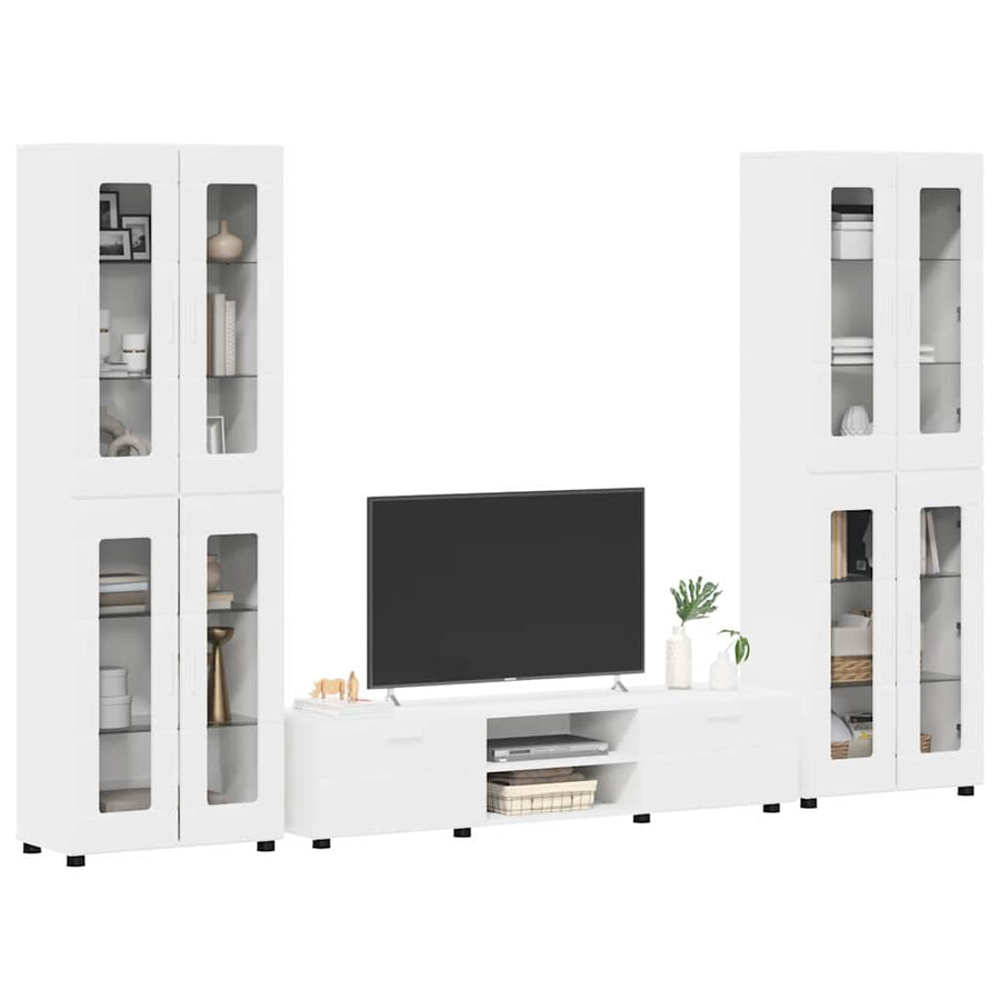 Tv-meubelset met lade met plank met opslag Wit Bewerkt hout