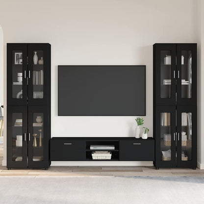 Tv-meubelset met lade met plank met opslag Zwart Bewerkt hout