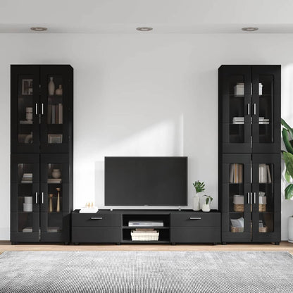 Tv-meubelset met lade met plank met opslag Zwart Bewerkt hout