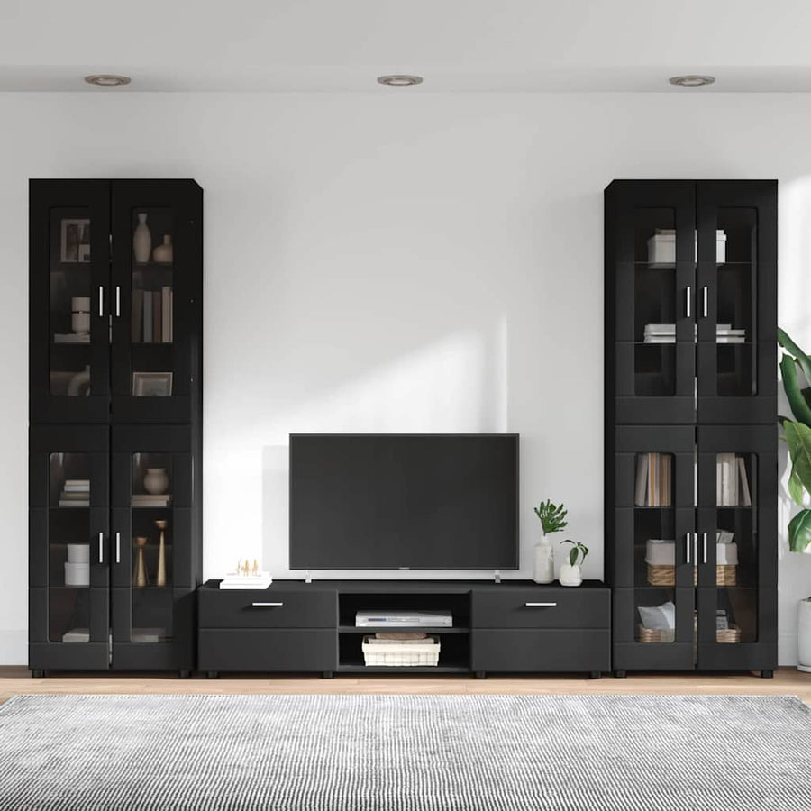 Tv-meubelset met lade met plank met opslag Zwart Bewerkt hout