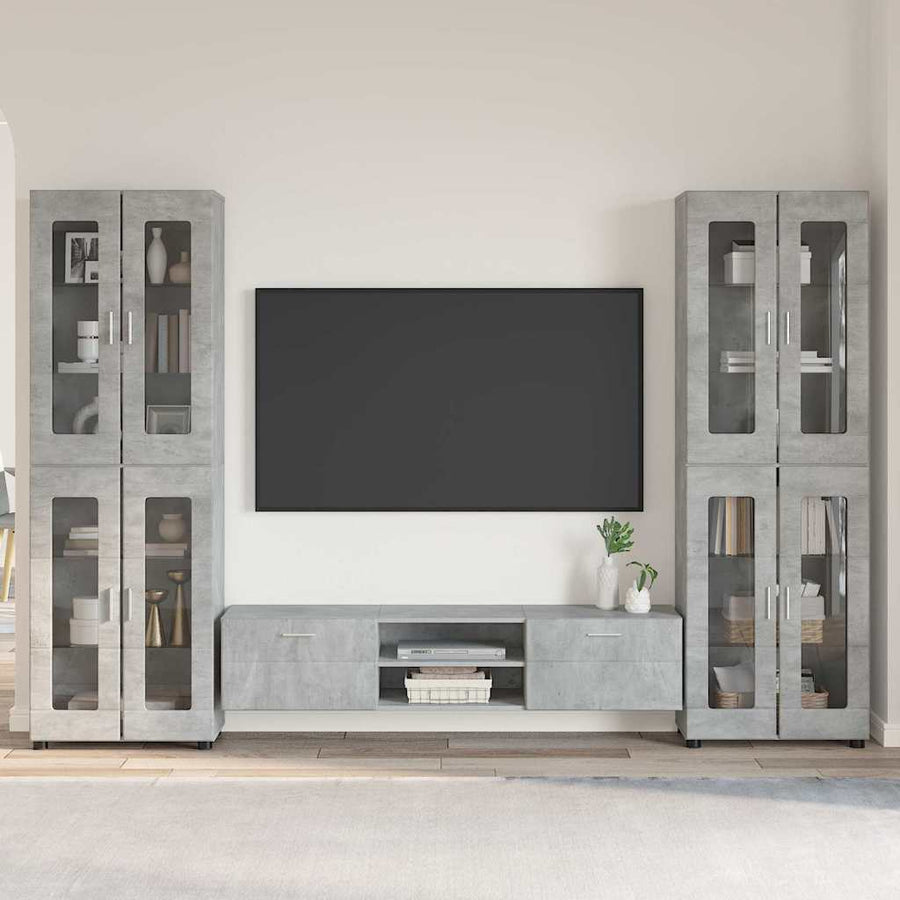 Tv-meubelset met lade met plank Beton Grijs Bewerkt hout