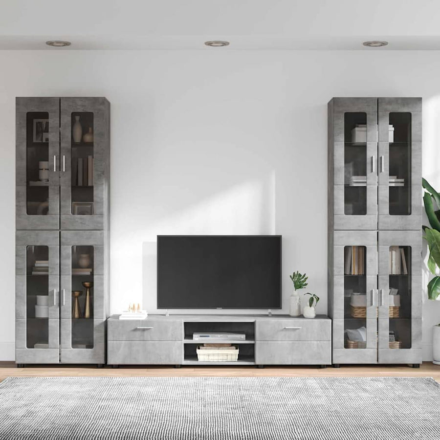 Tv-meubelset met lade met plank Beton Grijs Bewerkt hout