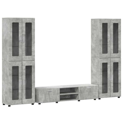 Tv-meubelset met lade met plank Beton Grijs Bewerkt hout
