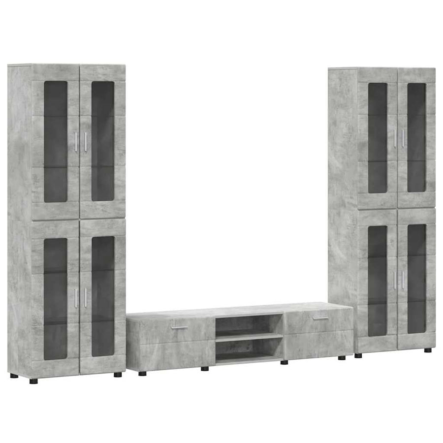 Tv-meubelset met lade met plank Beton Grijs Bewerkt hout