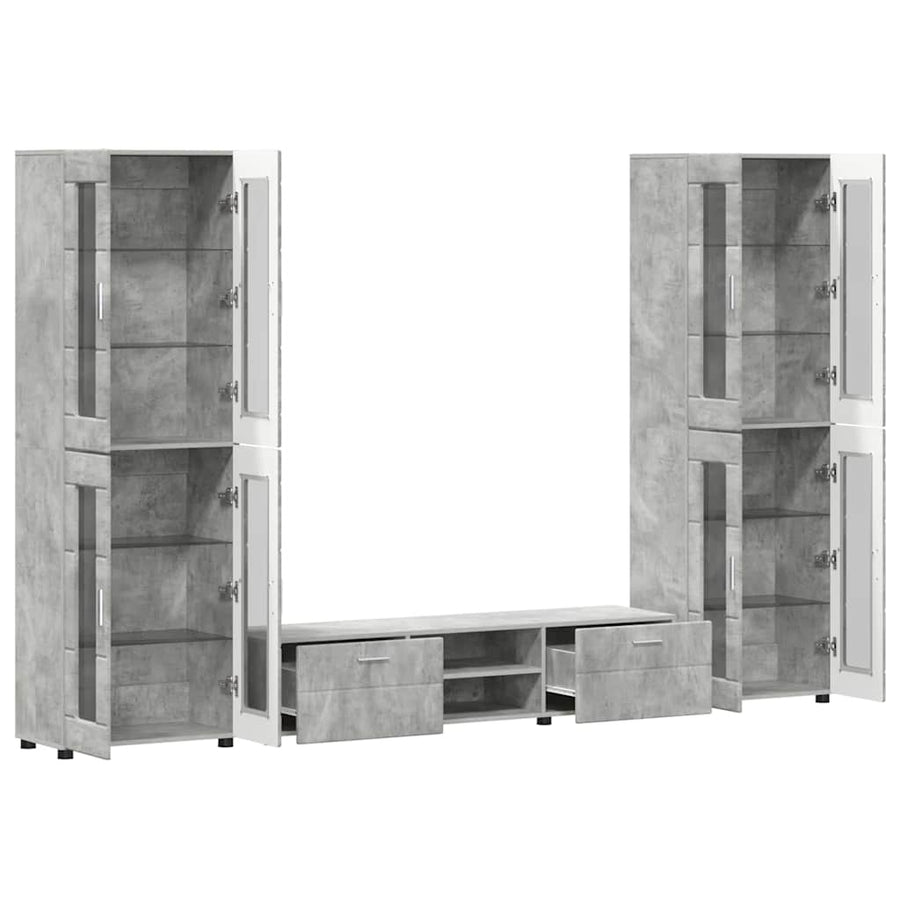 Tv-meubelset met lade met plank Beton Grijs Bewerkt hout