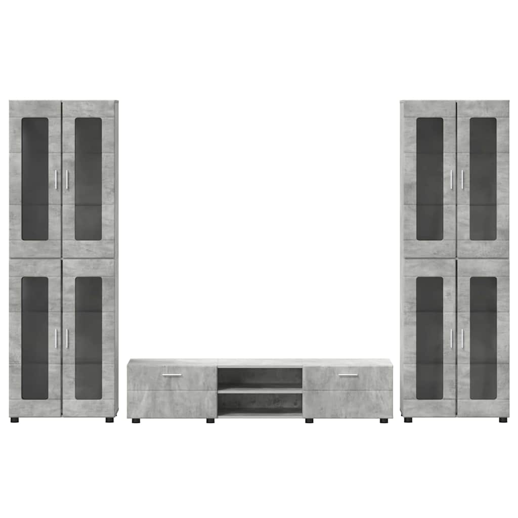 Tv-meubelset met lade met plank Beton Grijs Bewerkt hout