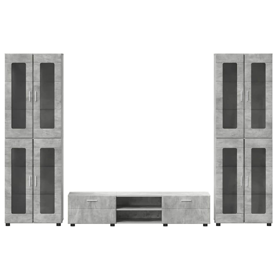 Tv-meubelset met lade met plank Beton Grijs Bewerkt hout