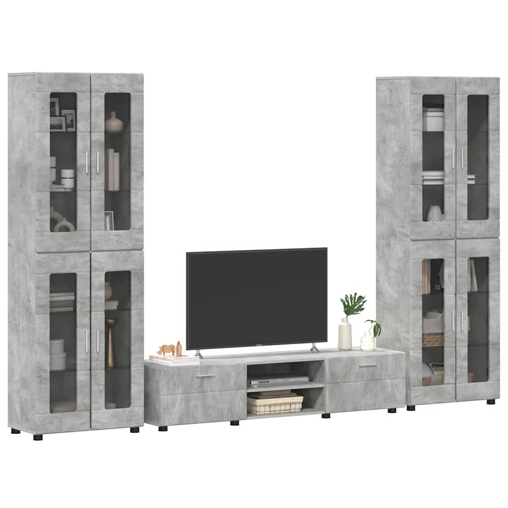 Tv-meubelset met lade met plank Beton Grijs Bewerkt hout