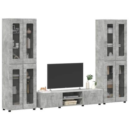 Tv-meubelset met lade met plank Beton Grijs Bewerkt hout