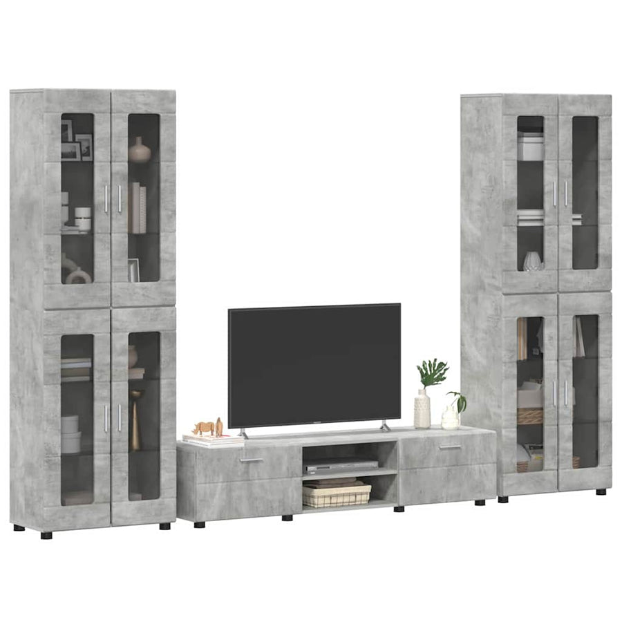 Tv-meubelset met lade met plank Beton Grijs Bewerkt hout
