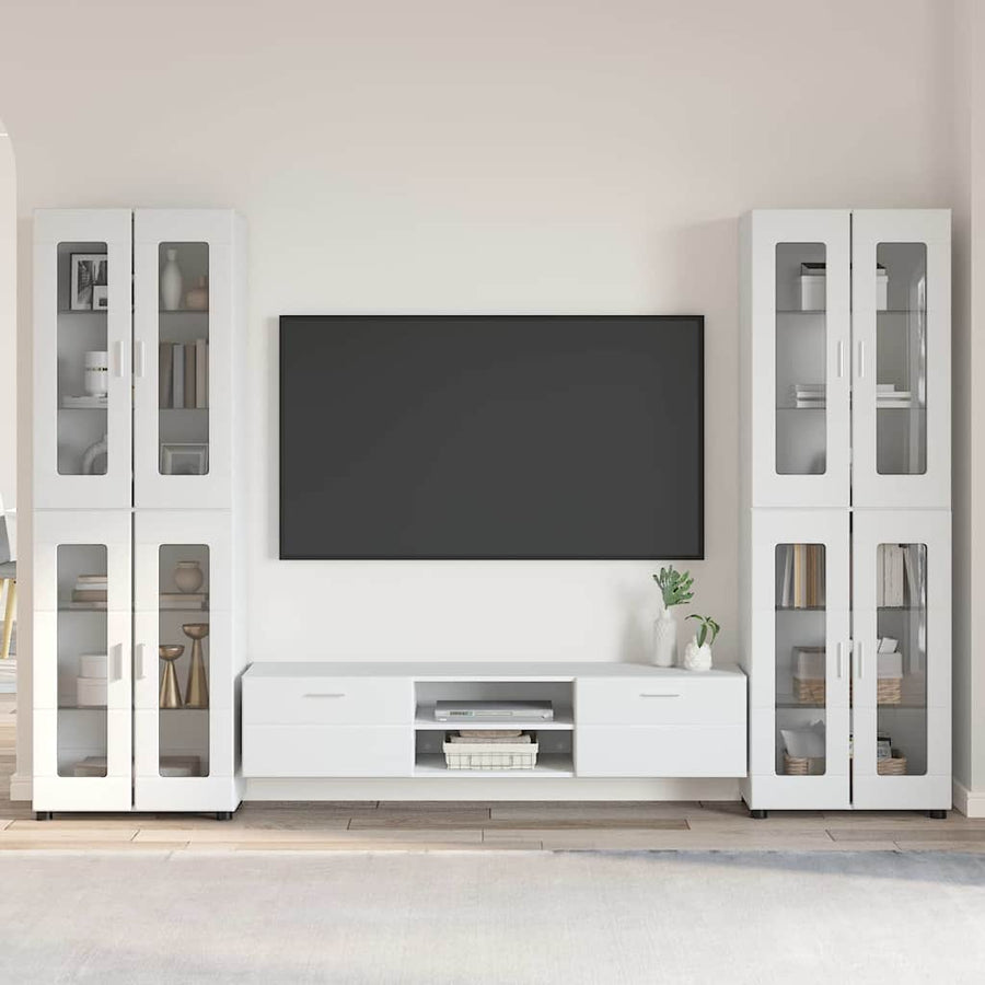 Tv-meubelset met lade met plank Hoogglans wit Bewerkt hout