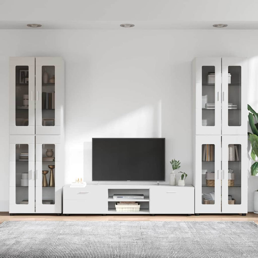 Tv-meubelset met lade met plank Hoogglans wit Bewerkt hout