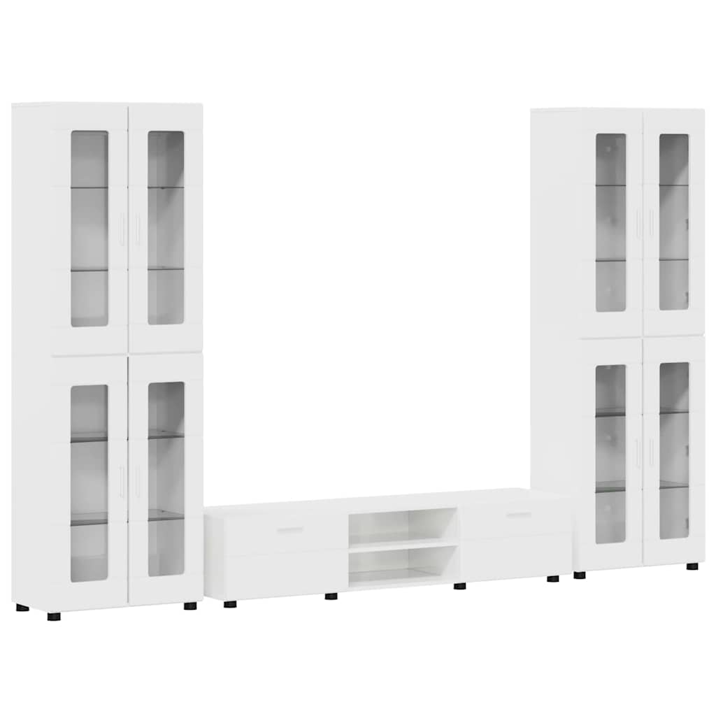 Tv-meubelset met lade met plank Hoogglans wit Bewerkt hout
