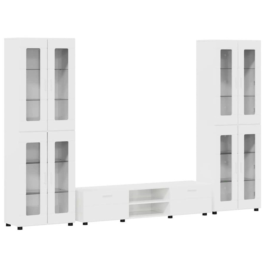 Tv-meubelset met lade met plank Hoogglans wit Bewerkt hout