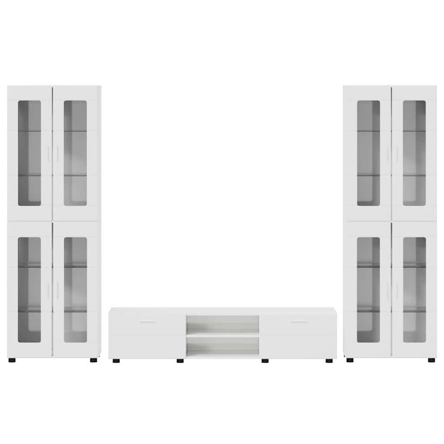 Tv-meubelset met lade met plank Hoogglans wit Bewerkt hout