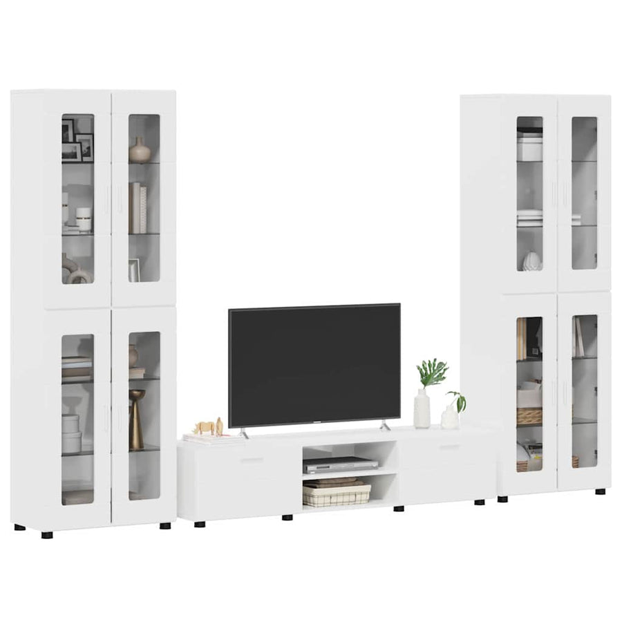 Tv-meubelset met lade met plank Hoogglans wit Bewerkt hout