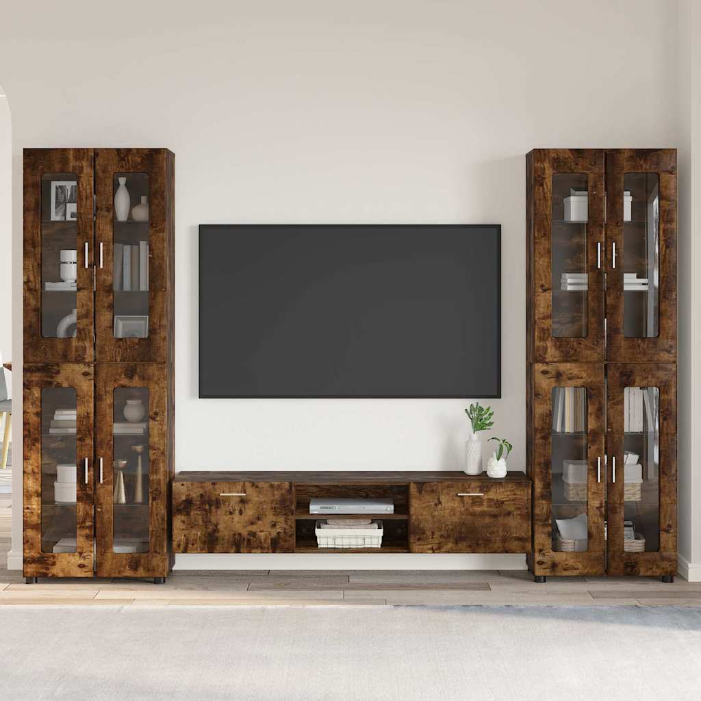 Tv-meubelset met lade met plank Gerookt eiken Bewerkt hout