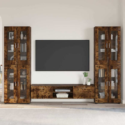 Tv-meubelset met lade met plank Gerookt eiken Bewerkt hout