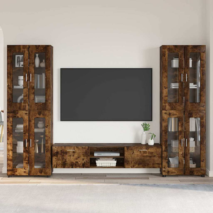 Tv-meubelset met lade met plank Gerookt eiken Bewerkt hout