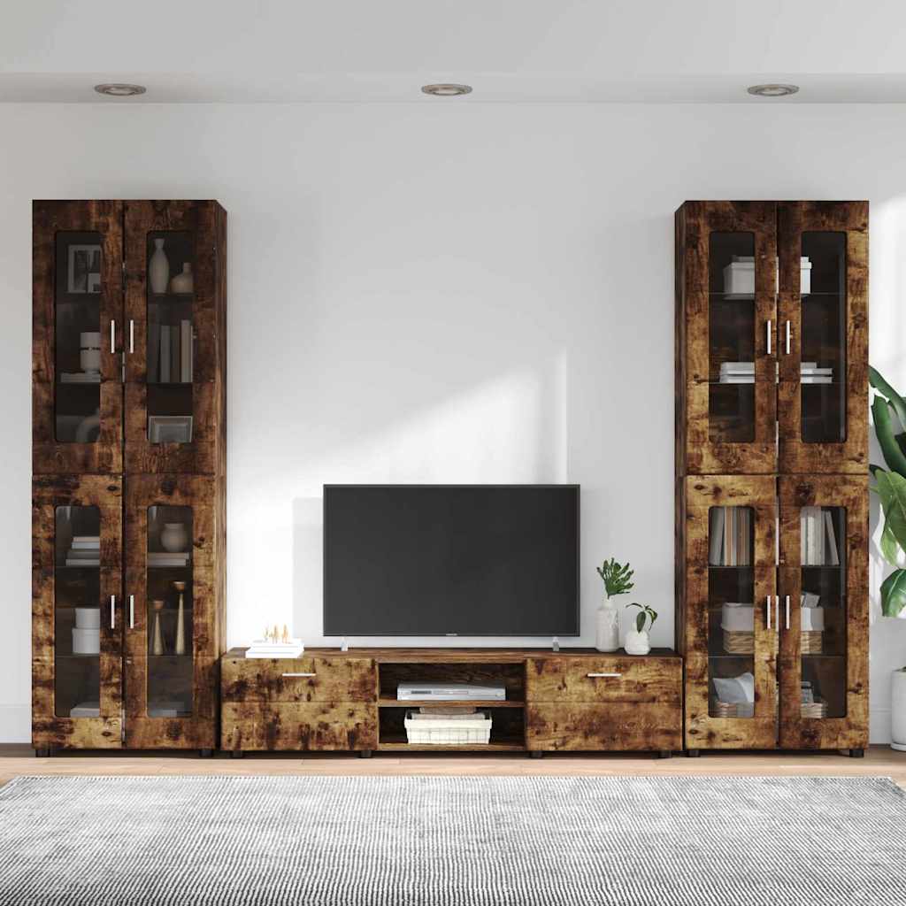 Tv-meubelset met lade met plank Gerookt eiken Bewerkt hout