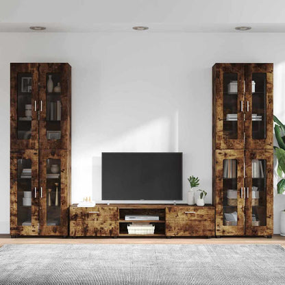 Tv-meubelset met lade met plank Gerookt eiken Bewerkt hout