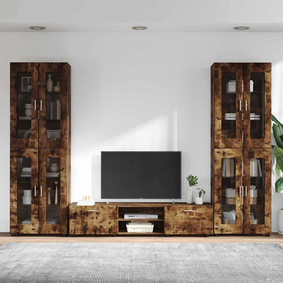 Tv-meubelset met lade met plank Gerookt eiken Bewerkt hout