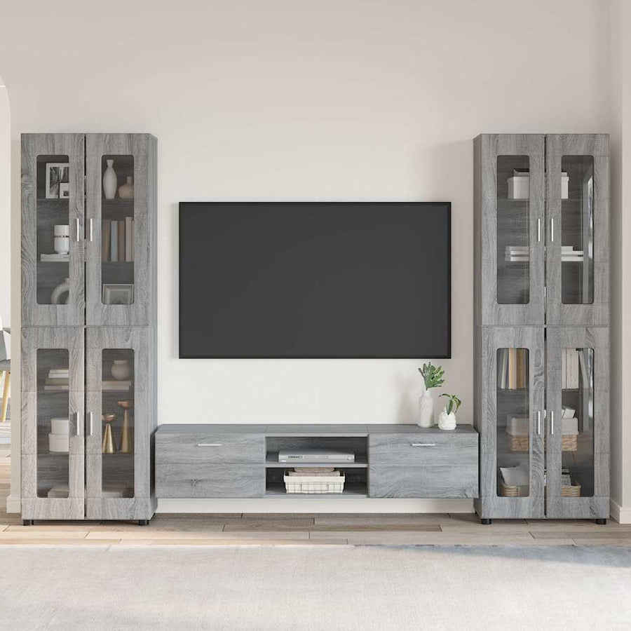 Tv-meubelset met lade met plank Grijs Sonoma Bewerkt hout