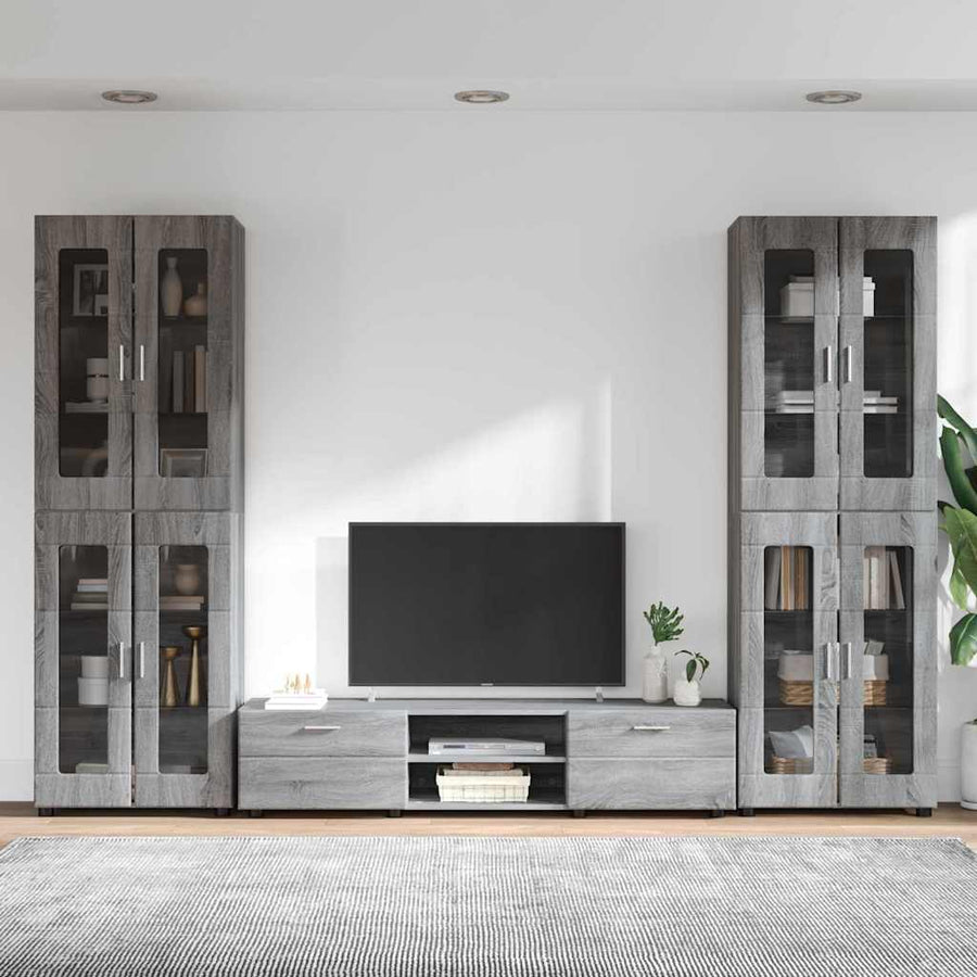 Tv-meubelset met lade met plank Grijs Sonoma Bewerkt hout