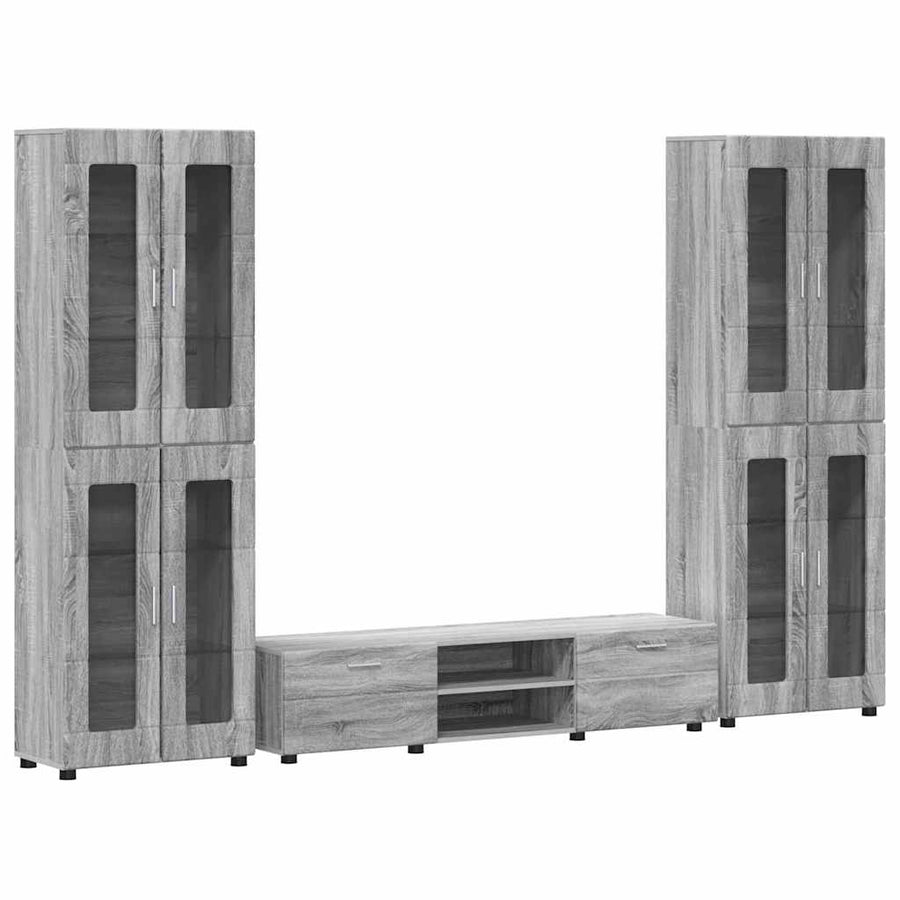 Tv-meubelset met lade met plank Grijs Sonoma Bewerkt hout
