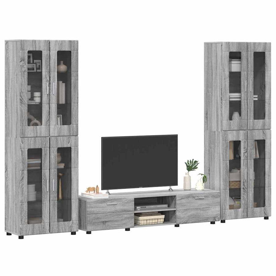 Tv-meubelset met lade met plank Grijs Sonoma Bewerkt hout