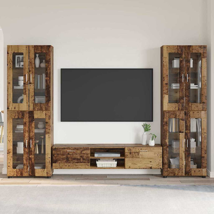 Tv-meubelset met lade met plank met opslag Oudhout Bewerkt hout