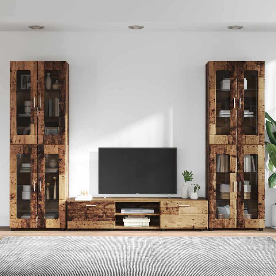 Tv-meubelset met lade met plank met opslag Oudhout Bewerkt hout