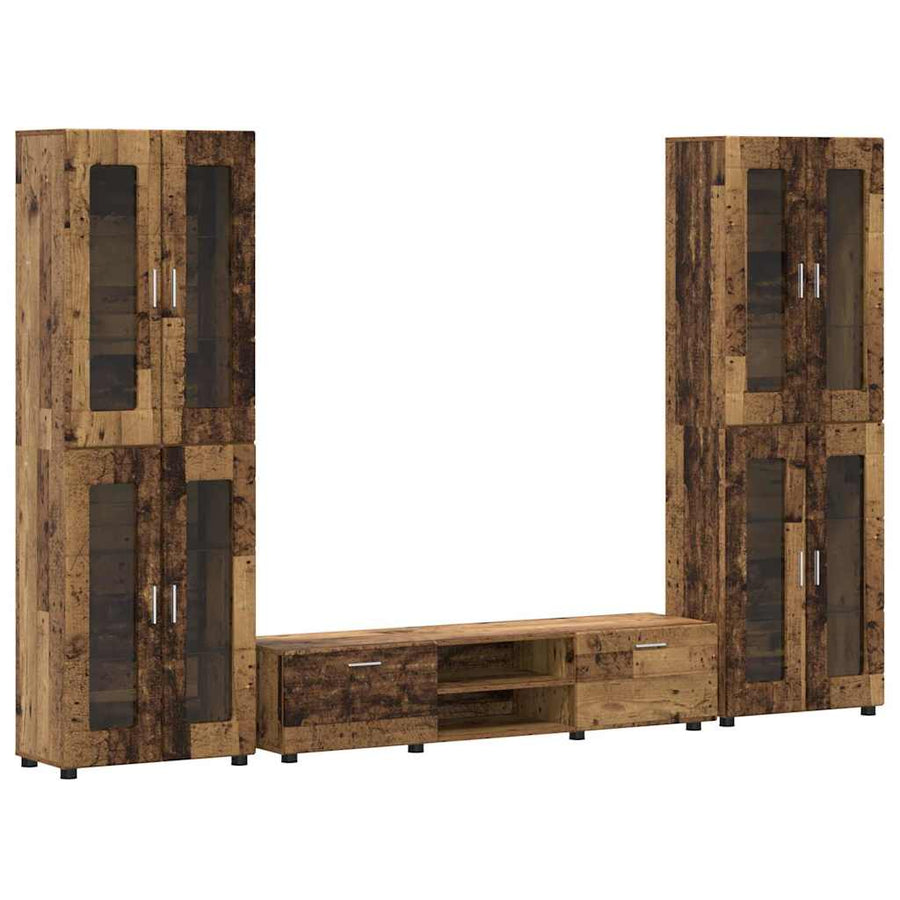 Tv-meubelset met lade met plank met opslag Oudhout Bewerkt hout