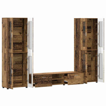 Tv-meubelset met lade met plank met opslag Oudhout Bewerkt hout