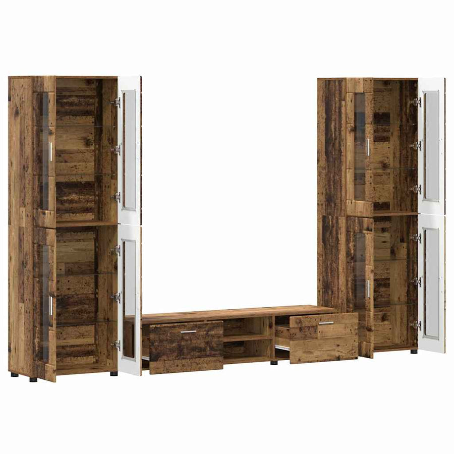 Tv-meubelset met lade met plank met opslag Oudhout Bewerkt hout