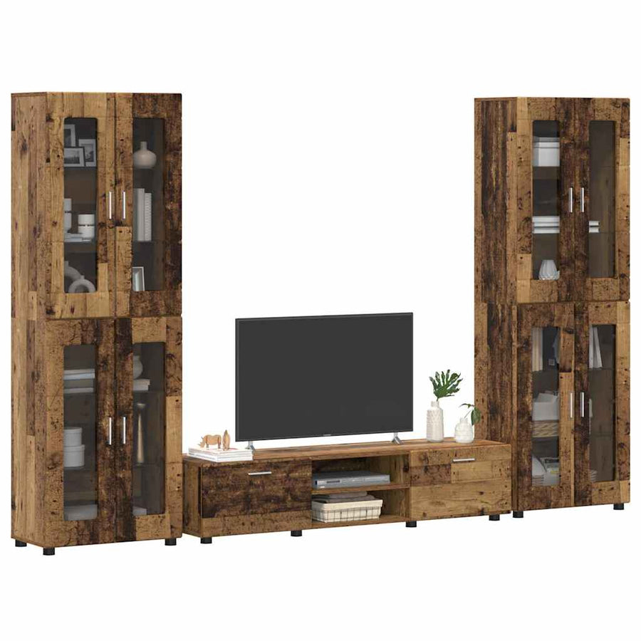 Tv-meubelset met lade met plank met opslag Oudhout Bewerkt hout