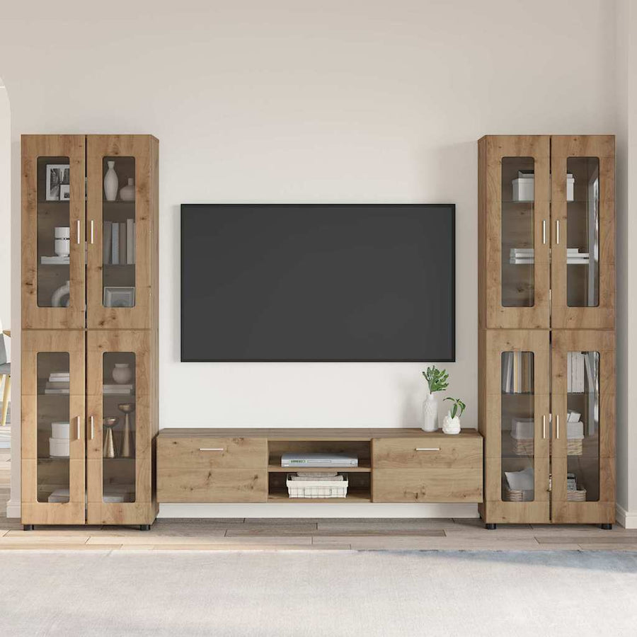 Tv-meubelset met lade met plank Artisan Eiken Bewerkt hout
