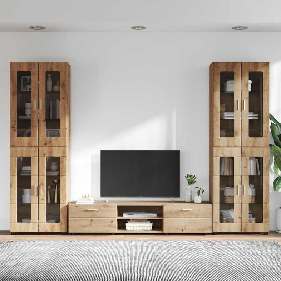 Tv-meubelset met lade met plank Artisan Eiken Bewerkt hout