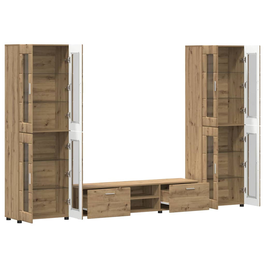 Tv-meubelset met lade met plank Artisan Eiken Bewerkt hout