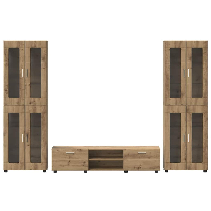 Tv-meubelset met lade met plank Artisan Eiken Bewerkt hout